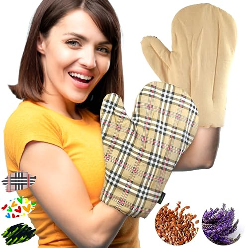 Set 2 Fäustlinge: Arthrose Handschuhe für Mikrowelle - (Eine Größe) - Handwärmer Körnerkissen für Karpaltunnelsyndrom, Rheuma und Arthritis - 100% Baumwolle und Lavendelduft