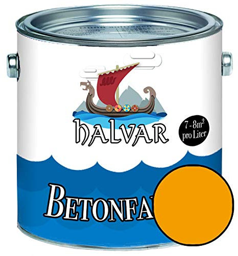 Halvar Betonfarbe/Bodenbeschichtung SEIDENMATT Gelb RAL 1000-1037 Fassadenfarbe (2,5 L, RAL 1037 Sonnengelb)