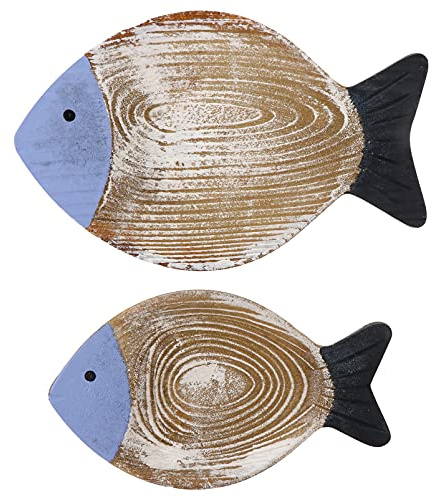 Milisten 2 Unids Peces de Madera Náutica Decoración Colgante Playa Decoración Colgante de Pared Entrada Adorno de Madera para Baño Dormitorio Estilo 2