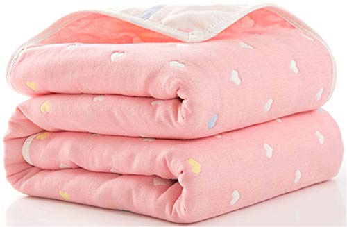 Hayisugal Kinder Decke 6-lagig Babydecke aus 100% Baumwolle - kuschelige Baumwolldecke Ideal als Kinderwagendecke, Erstlingsdecke, Bettdecke oder Kuscheldecke, Rosa Herz, 120x150cm
