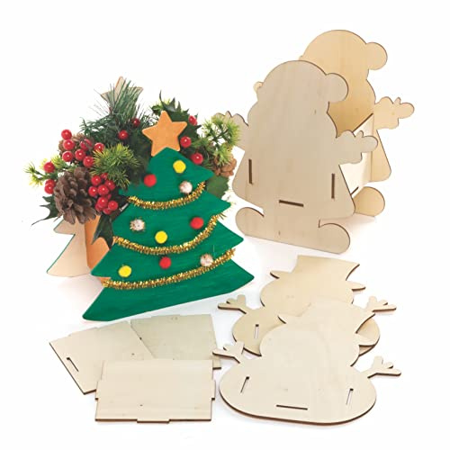 Baker Ross FC149 Weihnachts-Holzblumentopf-Bastelsets. Machen Sie Ihren eigenen Blumentopf, Pflanztöpfe für Kinder zum Dekorieren, kreative Weihnachtsaktivitäten für Kinder, Mittel