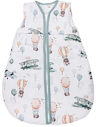 TupTam Schlafsack Baby - Wärmender Ganzjahresschlafsack 2.5 TOG, OEKO-TEX, Ärmellos, Farbe: Füchse im Flugzeug, Größe: 56-62
