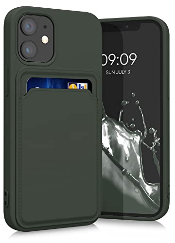 kwmobile Handyhülle für Apple iPhone 12 mini Hülle mit Kartenfach - TPU Case - Kabelloses Laden - Schutzhülle Cover in Dunkelgrün