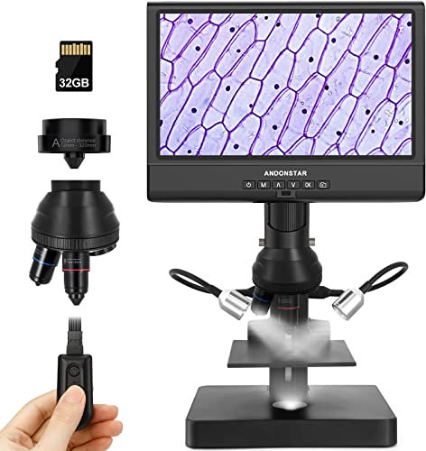 Andonstar AD249-P 10,1-Zoll-Digitales Mikroskop, Münzmikroskop für Fehlermünzen, ganze Münzen, 1000 x 3 Linsen, 1080P FHD-Videoaufzeichnung, biologisches Mikroskop-Kit für Erwachsene und Kinder