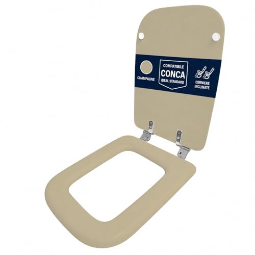 HYDRO HOME Ideal Standard toilet seat Conca as original, wooden toilet seat covered in polyester resin with inclined hinges, toilet seat MADE in ITALY (CHAMPAGNE)
