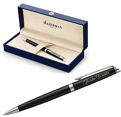 Waterman Hémisphère Kugelschreiber mit Gravur | Geschenk für Mann und Frau | inspiriert von Pariser Mode | personalisiert | graviert | Blaue Tinte (Lack-Schwarz C.C., Kugelschreiber)