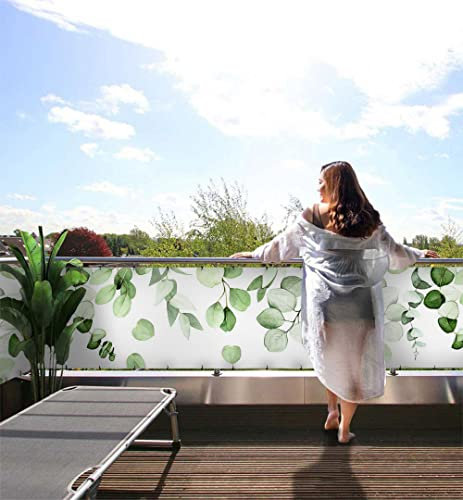 MyMaxxi Balkonbanner Sichtschutz - hängende Eukalyptus Blätter - Abdeckung für Terrasse Balkon - Windschutz Sonnenschutz Blickdicht - Balkonverkleidung wetterfest -