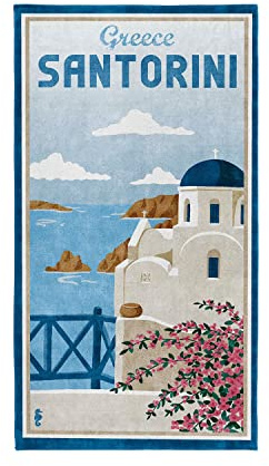 Seahorse, Strandtuch, Santorini, Handtuch groß, Strandlaken, Badetuch, Baumwolle, Blau