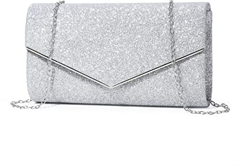 WIOLETA Champagne Women's Clutch Bag - 2-in-1 Shoulder & Evening Gossip Bag, Perfect for Wedding, Formal Events, Coupling Design (silver)