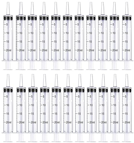 20 Seringues 20ml en Plastique Réutilisable, Capuchon Sans Aiguille, Seringues Alimentaires 20ml, pour Laboratoires Scientifiques, Mesure de Liquides, Alimentation Animale, Jardinage
