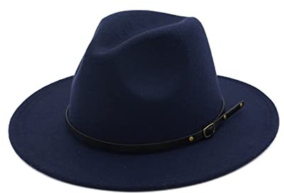 EATAN Fedora cappelli con fibbia da cintura per uomo e donna, alla moda, classico, tesa larga, unisex, cappello panama, cappello da sole, Blu scuro, Taglia unica
