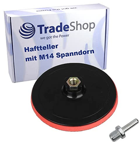 Trade-Shop Klett-Schleifteller/Haftteller/Stützteller/Polierteller mit M14 Spanndorn für Elektrowerkzeuge mit M14 Gewinde Aufnahme/Ø 100mm, 12500 u/min