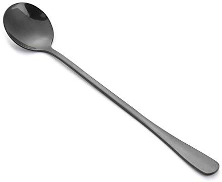 YIGEBAG Cuillère à glace en acier inoxydable longue poignée cuillère à café vaisselle (noir)