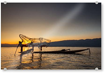artboxONE Acrylglasbild 60x40 cm Natur Inle See bei Sonnenuntergang - Bild inle See Burma Fischer