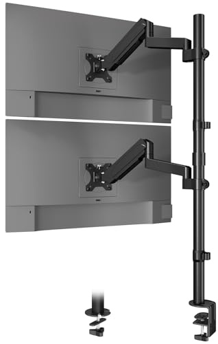 WORLDLIFT Monitor Halterung 2 Monitore Vertikale (88cm Stange) Eingebaute mechanische Feder Stange höhenverstellbar für 17-32 Zoll Bildschirme VESA 75/100 9 kg Tragfähigkeit