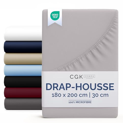 Spannbettlaken 180x200 cm - Für Matratzen bis 30 cm Höhe (12) - Weiche, gebürstete Mikrofaser - Knitterfrei, Schrumpf- und Farbbeständig - Oeko-TEX Zertifiziert - Hellgrau - Premium Bettlaken