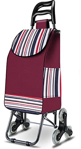 Einkaufstrolley Stabiler 2 in 1 Klappbar Einkaufswagen Multifunktional Treppensteigwagen mit 3 Geräuschlos Räder (Red)