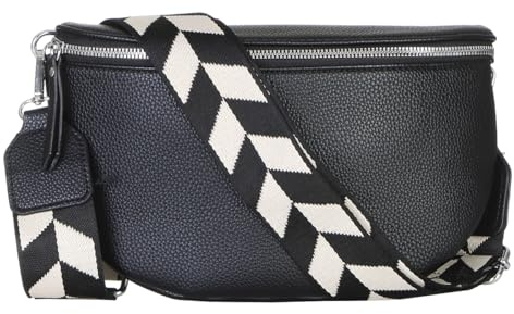 Bauchtasche Damen stylisch Umhängetasche Hüfttasche Bodybag Gürtel Crossbody Bag Schultertasche mit Verstellbaren Gurt 25 (Schwarz, S / 23 x 14 x 7 cm)