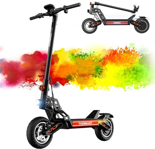 TODIMART S9 E Scooter, Fährt 65–85 km, 48 V 20.8 Ah, 10 Zoll Faltbarer E Roller Tubeless Offroad, 150 kg tragkraft für Erwachsene, Doppelte Federung（Key Start）