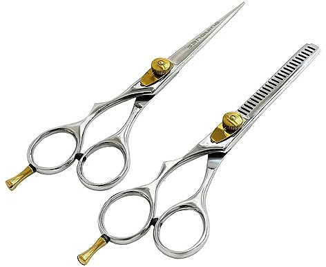 Set of Professional Left Handed Hairdressing Scissors and Thinning Scissors, 5.5 inch (14 cm) + Presentation Case