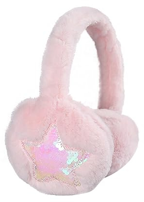 Uposao Ear Muffs Kids Winter Girls Earmuffs Cute Sequin Stars Warm Earmuffs Fluffy Ear Warmer Childrens Plush Thermal Furry Ear Covers Outdoor Windproof Soft Headband for Women Girls Men