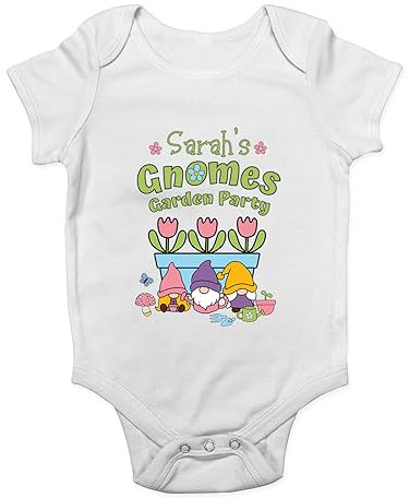 Shopagift Personalised Gnomes Garden Party Baby Grow Vest Gardening Gardener Bodysuit Gift
