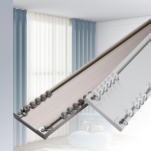 Set Binario Per Tende Resistente Da 70-600 Cm, Binario Per Tende A Soffitto Doppio Binario Per Divisorio Per Soggiorno, Camera Da Letto(Color:White,Size:180cm(2 * 90cm))