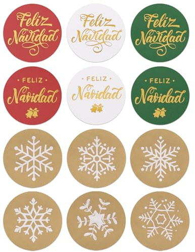 120pcs Pegatinas Feliz Navidad 4cm, para Sobre Regalos Sello Tarjeta, Etiquetas Adhesivas en Español, Redondas Navideña