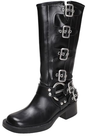 ticticlily Langschaft Stiefel Damen Hohe Stiefel mit Blockabsatz Ritterschuhe Warme Reitstiefel Langschaft Stiefel Winterschuhe Flache Stiefel Halbhohe Stiefel