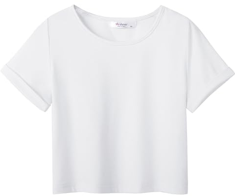 Arshiner Filles T-Shirts Manches Courtes Enfants été Shirts Tops Sport Décontracté Mode Basic Tshirt pour Fille 5-6 Ans Blanc