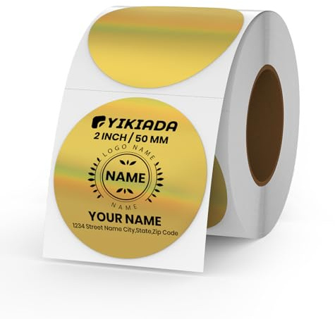 YIKIADA Gold Punkte Thermo Etiketten Vinyl 50 mm Selbstklebend Rolle Adressaufkleber Wasserdicht Drucker Glitter Aufkleber für Logo Barcode QR Code Kinder Office Home 200 Stück