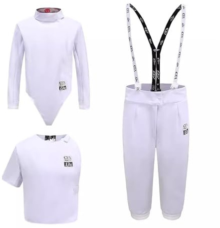KXJPIZIYB 3-teiliger Fechtanzug für Linkshänder, 350N, Weste/Hose/Jacke, Fechtschutzuniform, für Florett/Degen/Säbel, Fechtausrüstung(56#)