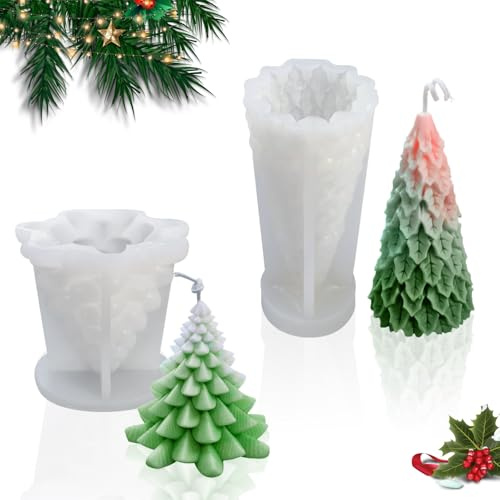 KERANEET 2 Stück Kerzenform Weihnachten Kerzen Formen Silikon Weihnachten Silikonform Tannenbaum Kerzen Silikonformen Weihnachten Kerzenformen zum Gießen Weihnachten für Weihnachten Deko