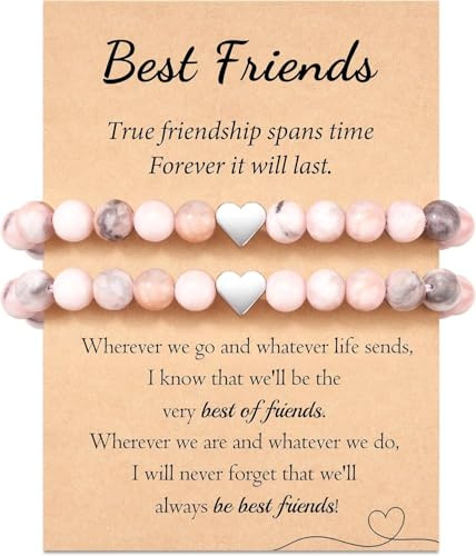 L0famy 2PCS Friendship Gifts Healing Bracelets Beads Women Bracelet, Natural Stone Healing Bracelet For Best Friend Bestie, Matching Bead Bracelets For Best Friends, 90s Accessories For Teen Girls
