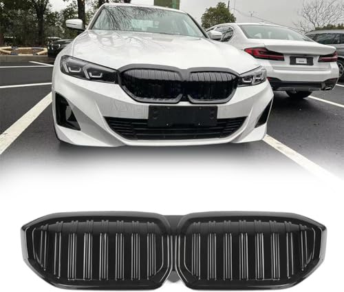 Front Grill Fit for 2022 2023 2024 BMW i3 Front Grille Assembly for BMW Accessories Front Grill Replacement Front Grille Front Kidney Grille Glossy Black Double Slats (Paste & No Dismantle)