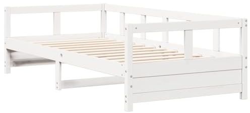 vidaXL Tagesbett, Gästebett ohne Matratze, Schlafsofa Bettsofa für Wohnzimmer Schlafzimmer, Bettgestell Lattenrost Sofabett, Weiß 90x200cm Massivholz Kiefer