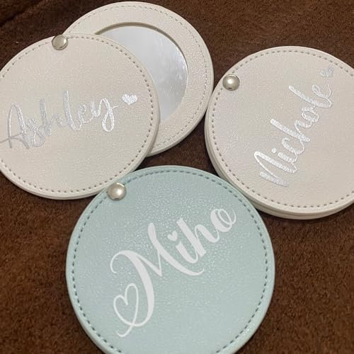 Andisijq Taschenspiegel für Damen, personalisierbar, personalisierbar, mit Gravur, Reise-Make-up-Spiegel, Handspiegel, Taschenspiegel, individuelles Geschenk für Brautjungfer, Freunde,