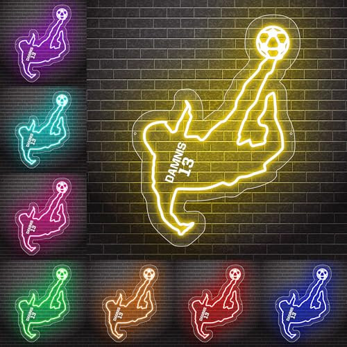 Custom Football Neon Name Sign,Personalized Soccer Led Lights Up Sign for Wall Decor Bedroom Living Room Party Christmas Decorations Night Light Birthday Gift for Boys Men Teen Kids