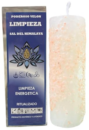 Velón de Sal del Himalaya para Limpieza Energética | Poderoso Velón Blanco Ritualizado con Sal Rosa Gruesa del Himalaya para Limpiar las Energías, Purificar el Alma y Transformar la Energía.
