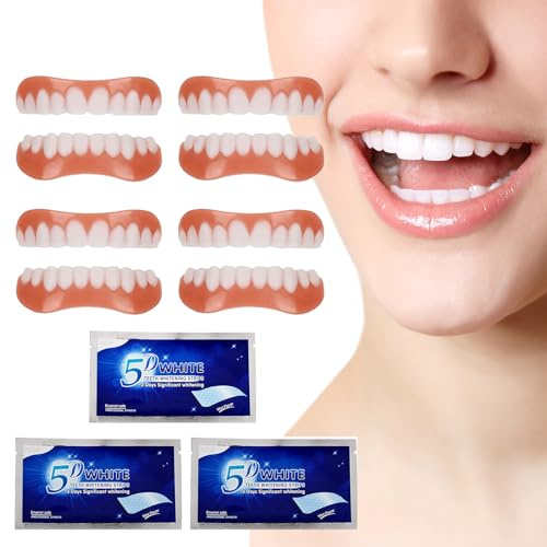 4 Paia Faccette per Denti, Faccette Dentali Professionali, Dentiera Provvisoria, Dentiera Finta Naturale, Faccette Dentali Universali, Adatto per Uomini e Donne, con Strisce Sbiancanti