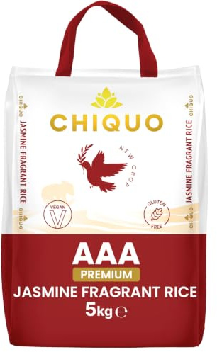 Chiquo AAA Premium Jasmine Fragrant Rice 5kg - Vegan & Gluten Free | AAA Grade - 100% Gluten Free - Ideal For Asian And Afro-Caribbean Cooking