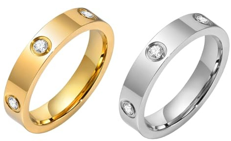 RIXERKOC Anelli di Amicizia d'Amore Donna Anello in Acciaio Inox Placcato Oro 18K con Zirconi Banda Matrimoniale Gioielli San Valentino Compleanno di Natale Regali per Donne Ragazze