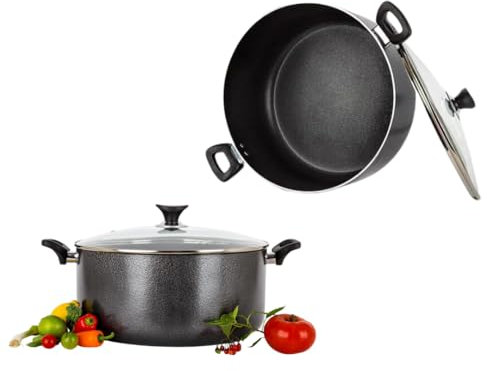 Versatile Aluminium Casserole Pot with Lid - Induction Compatible, Oven Safe Stock Pot, Dutch Oven for Bread Making, Soups, Stews and Casserole Dishes - Durable Non-Stick Cookware (28cm)