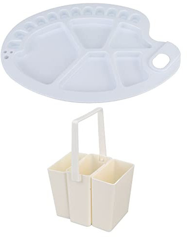 Beufee Paint Brush Washer, Paint Brush Washing Bucket with Handle 3 Grids Multi Functional Detachable Cleaning Cup Watercolor Art Paint Pen Container with Palette