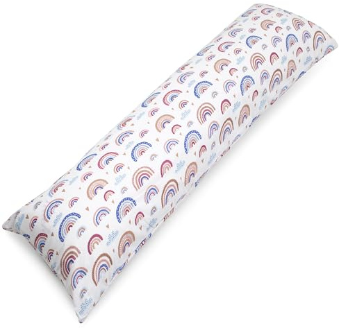 PinkZebra Seitenschläferkissen Bezug 40 x120 cm aus 100% Baumwolle, Kissenbezug für Kinder & Erwachsene, Kissenhülle mit Reißverschluss, Öko-tex Standard 100, Regenbogen
