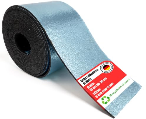 Bautenschutzmatte Alukaschiert Gummiunterlage Streifen 3mm | 6mm Größe von 300x10000 mm | Breite bis 300 mm | Rollen mit 5 und 10 Meter