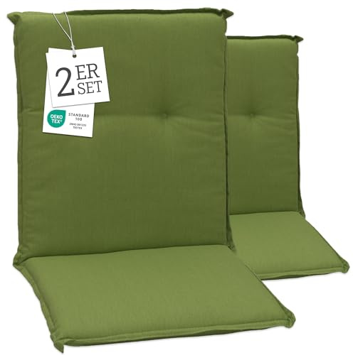 Beo Gartenstuhl-Auflagen Barcelona Niedriglehner 100 x 50 cm (2er-Pack) | Waschbare, UV-beständige Sitz-Kissen | Atmungsaktive Polster-Auflagen nach Öko-Tex Standard | Grün | Made in EU