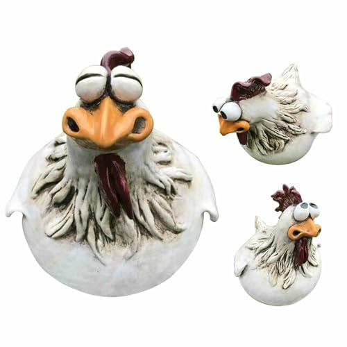Generisch 3 Pack Hühnerzaun Deko Garten,Zaunhocker Keramik Huhn Gartendeko,Harz Statue Bauernhof Balkon Deko