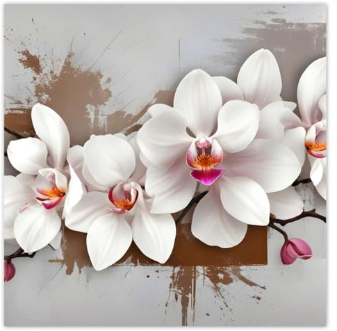 H10403M_NS1K Stickers muraux Motif orchidée blanche 50 x 50 cm