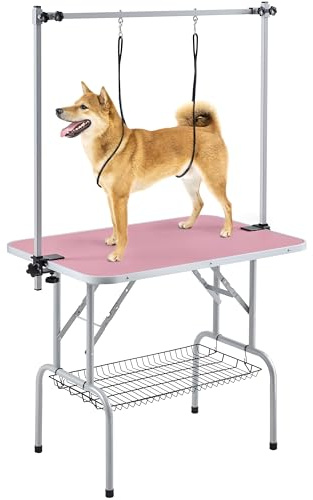 Yaheetech 91cm Pet Dog Grooming Table Height Adjustable, Pink